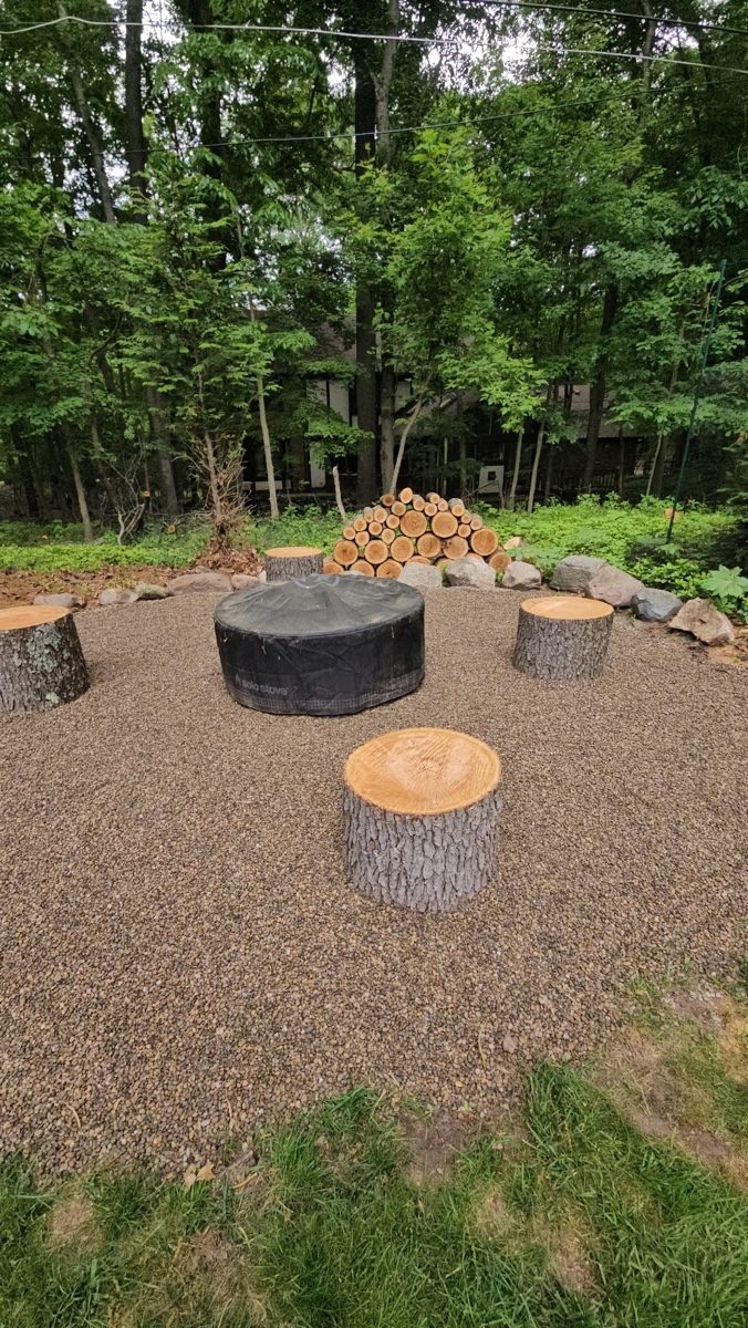 Gravel fire pit area built by XXX Landscape